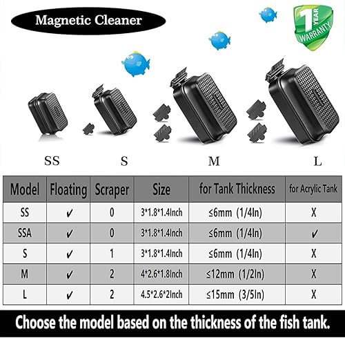 Miniatura 8 de Carefree Fish Limpiador magnético súper fuerte para acuarios, cepillo imán para peceras de vidrio con raspadores de algas flotantes