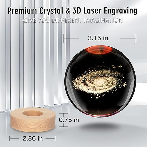 Miniatura 2 de ZQAOFKC Lámpara de bola de cristal con sistema galáctico 3D de 3.15 pulgadas, luz nocturna de bola de cristal K9 con base de madera, 7 colores que
