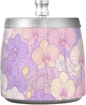 Pattern Orchids Elegant Pink Stainless Steel Cigar Ashtray with Lid for Home Patio Restaurant Portable Anti-skid Ash Tray Sets for Cigar Decor cenicero para habanos