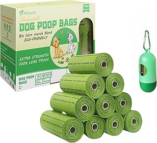 Dog Poop Bags-150 Counts with Holder (10 Rolls), Biodegradable Poop Bags, Eco-friendly and Easy to Open, Thick Dog Waste Bags (Green)