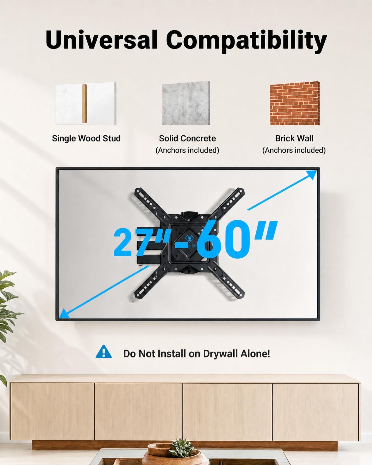 PERLESMITH Full Motion TV Wall Mount Corner for 27-60 Inch TVs — Amazon image 2