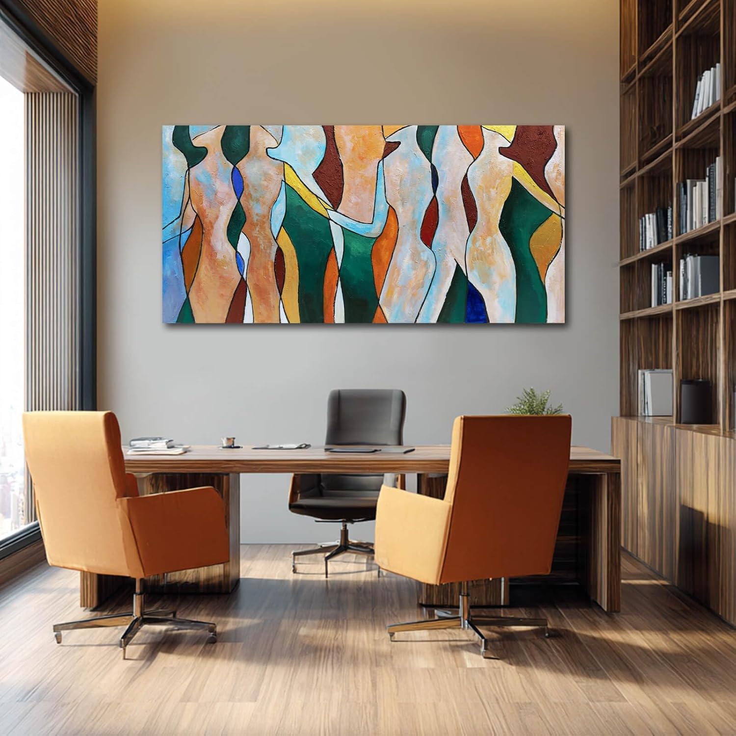 Ocevarin Neutral Abstract Canvas Wall Decor Figures Posters Line Art Large Wall Art for Living Room Colorful Contemporary Artwork for Home Office 29x58 Inch