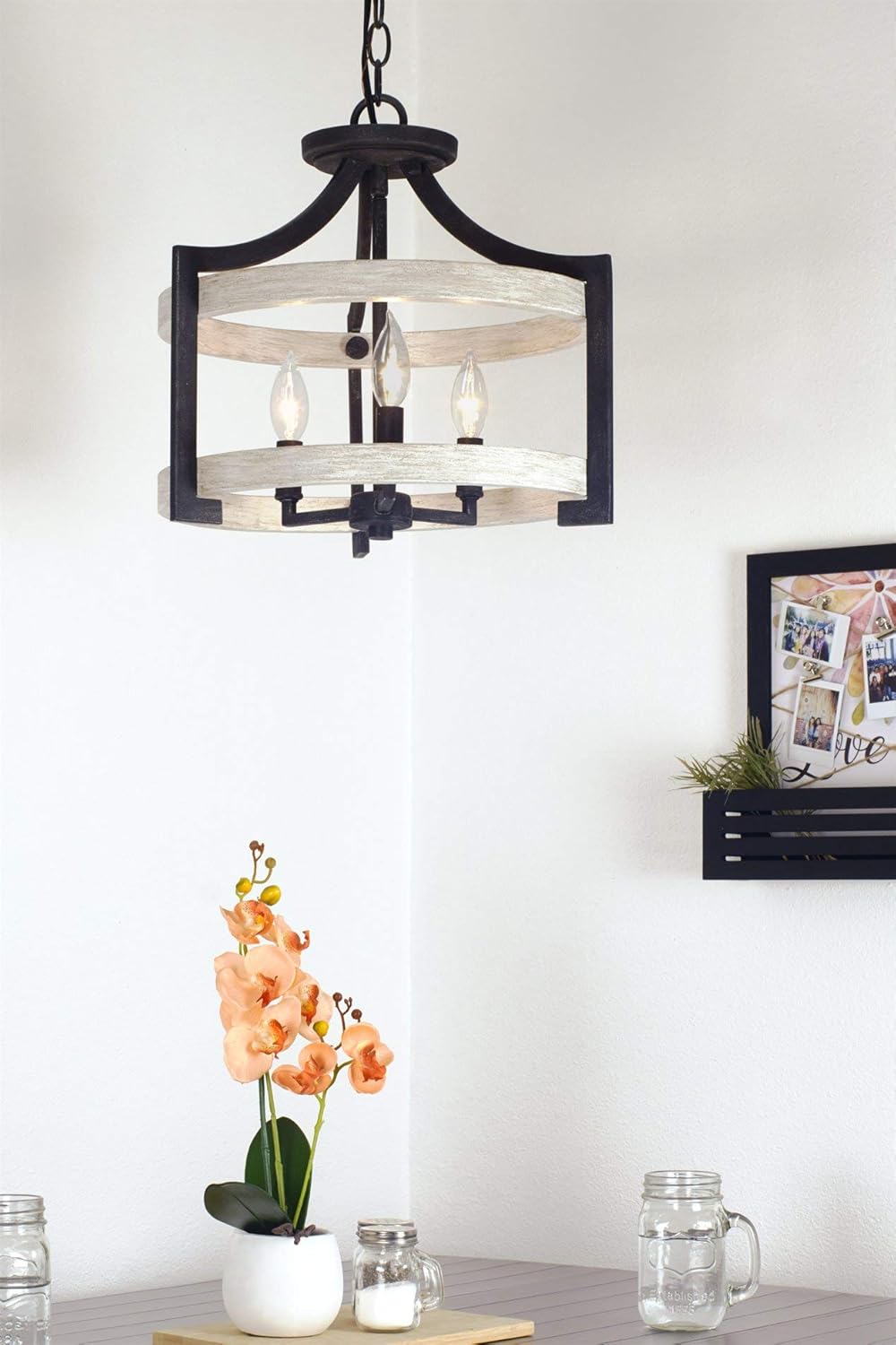 Black Friday - 60% OFF Kira Home Woodrow 15 3-Light Industrial Farmhouse Semi Flush Convertible Pendant Light + Wood Style Metal Drum Shade, Textured Black + White Birch Style Finish Super Deal Product Kira Home Woodrow 15 3-Light Industrial Farmhouse Semi Flush Convertible Pendant Light + Wood Style Metal Drum Shade, Textured Black + White Birch Style Finish