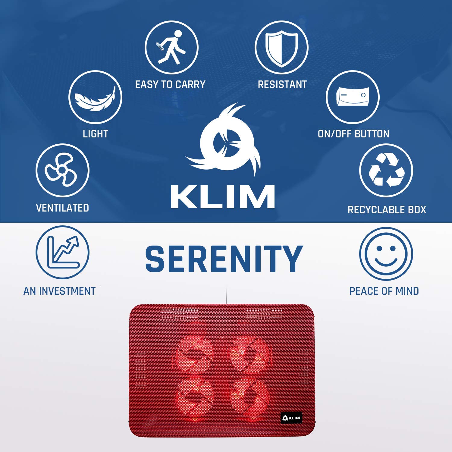 KLIM Serenity + Refroidisseur PC Portable - 11" à 15.6" + pour Mini et Petits PC + Grille en Métal Stable et Solide + Support Ventilé Silencieux + NOUVEAUTÉ (Rouge)