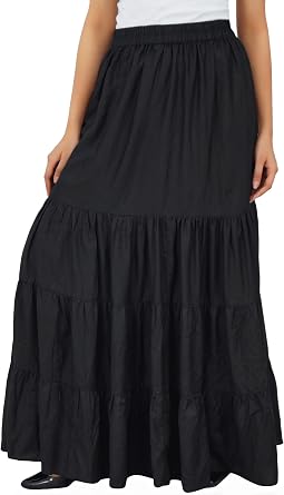 Bimba Boho Long Flaired Maxi Tier Skirt Elastic Waist Rayon Bohemian Skirts