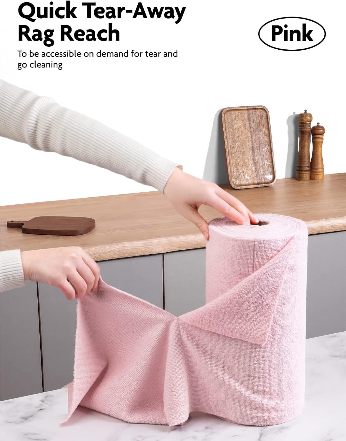 Microfiber Cleaning Cloth Roll – 60 Pack, Tear Away Towels, 12″ x 12″, Reusable Washable Rags, for Car, House, Garage or Kitchen (Pink and Grey)
