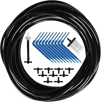 Accessories for Solar Auto Watering System - JIYANG Solar Powered Automatic Drip Irrigation Kit Accessories including a Filter, 10 meter Black Pipes, 10 Pieces of Joints and 10 Pieces of Blue Drippers