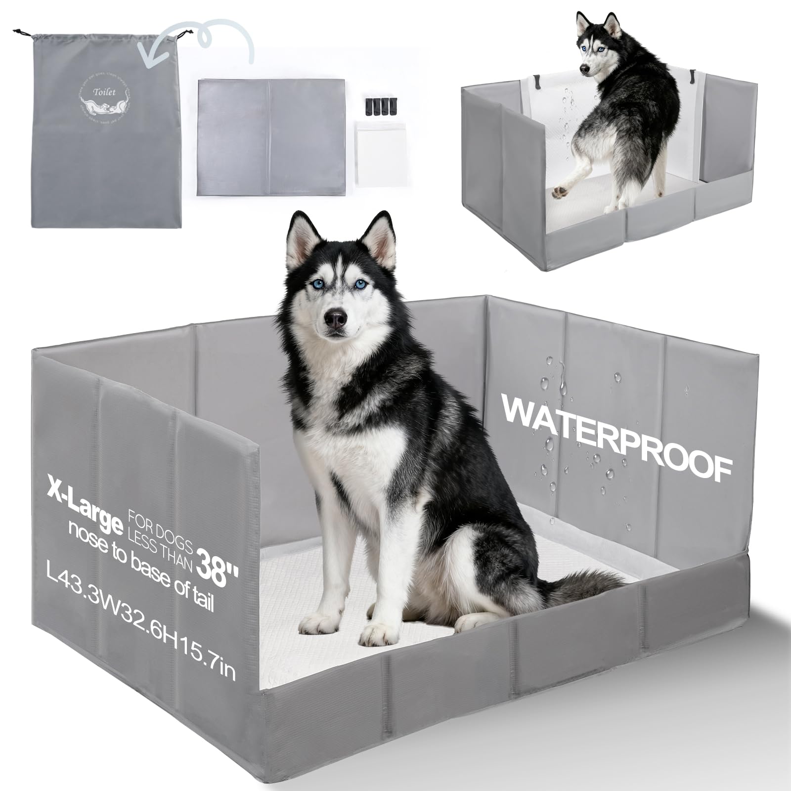 HQ4US 4LEGS Dog Litter Box with High Walls, Foldable Pee Pad Holder Tray Indoor Dog Potty for Puppy & Large Dogs, Seamless, No Assembly, Waterproof, Easy to Clean, No Spill,Portable for Travel