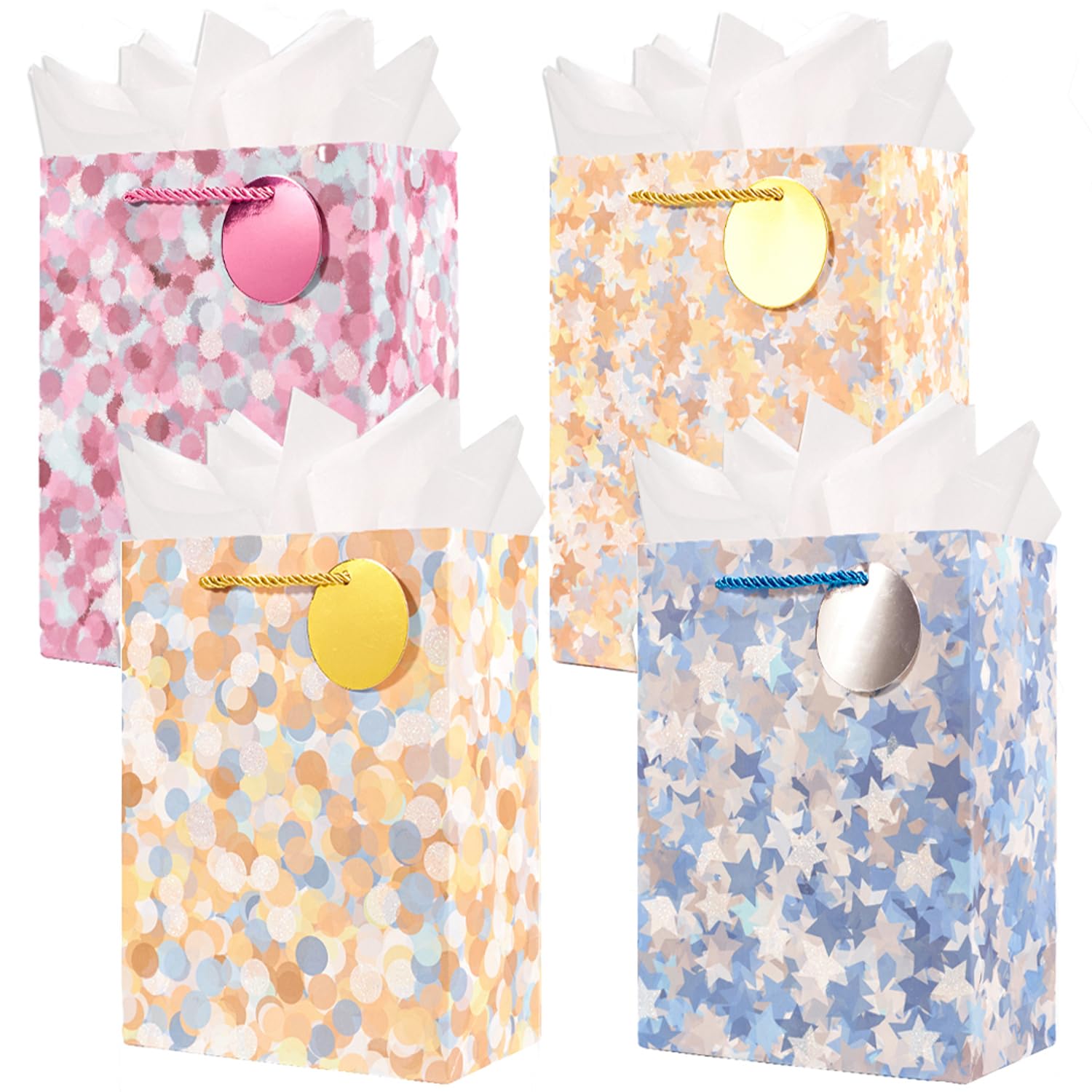 12.6Inch Gift Bags, 4 Pack Large Paper Bag with Tissue Paper for Mother‘s Day Girl Women's Birthday Anniversary Wedding Thanksgiving Christmas... (Colorful)
