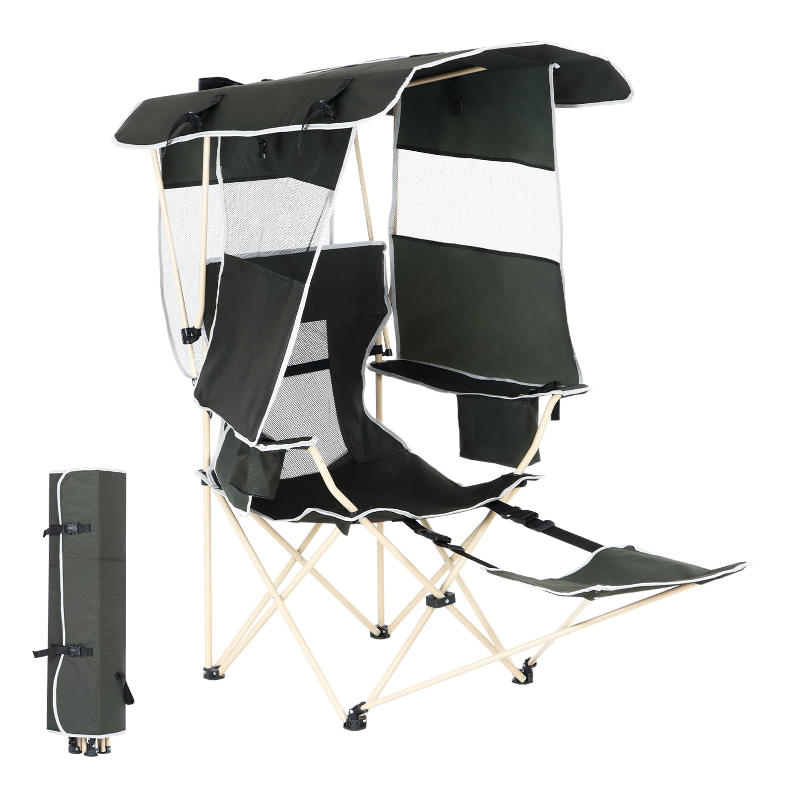 WGOS Camping Chairs with Shade, Sports Chair with Canopy, Folding Camping Chair, with Cooler and Cup Holder Foldable and Lightweight for Camping, Sports, Events & Patio (1-Pack with Footrest)
