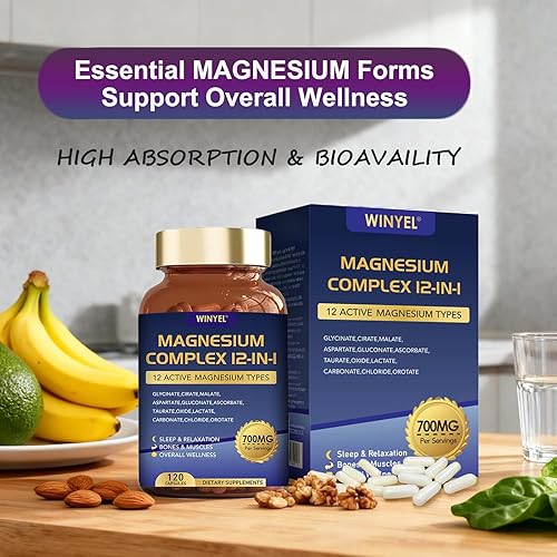 Miniatura 7 de Complejo de magnesio 700 mg 12 en 1 Suplemento de magnesio con glicinato, citrato, malato  Sueño, calma, relajación muscular, apoyo para la salud