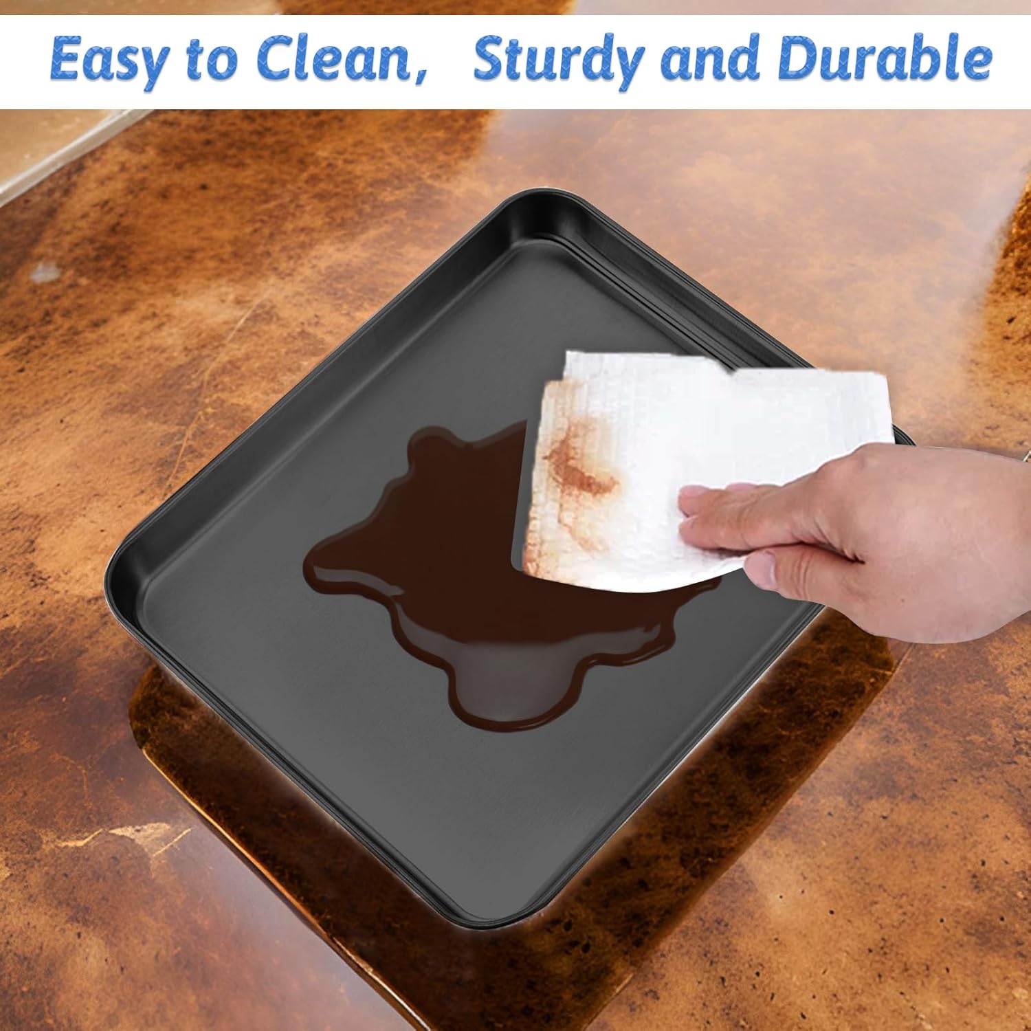 2Pcs Toaster Oven Pans for Baking, 9x11 Stainless Steel Cookie Sheet Baking Sheets Small Replacement Trays for Toaster, Black - Image 7