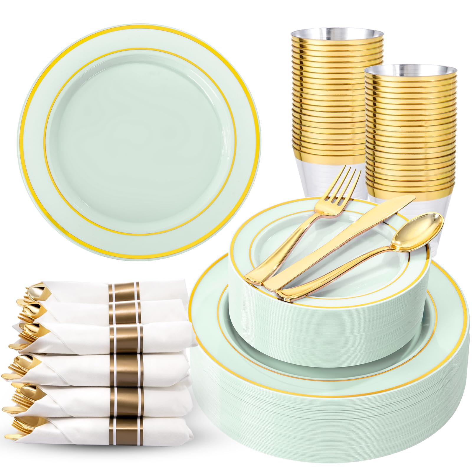 Gold Dinnerware Set for 50 Guests - Disposable Plates & Cutlery -10