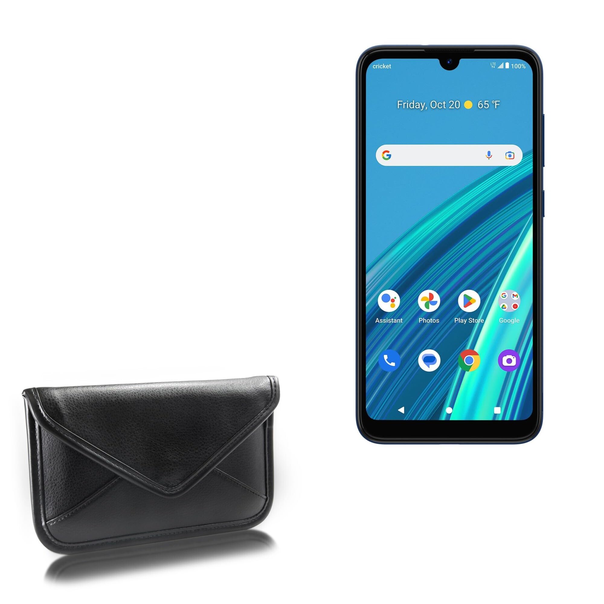 BoxWave Case Compatible with Cricket Debut S2 - Elite Leather Messenger Pouch, Synthetic Leather Cover Case Envelope Design - Jet Black