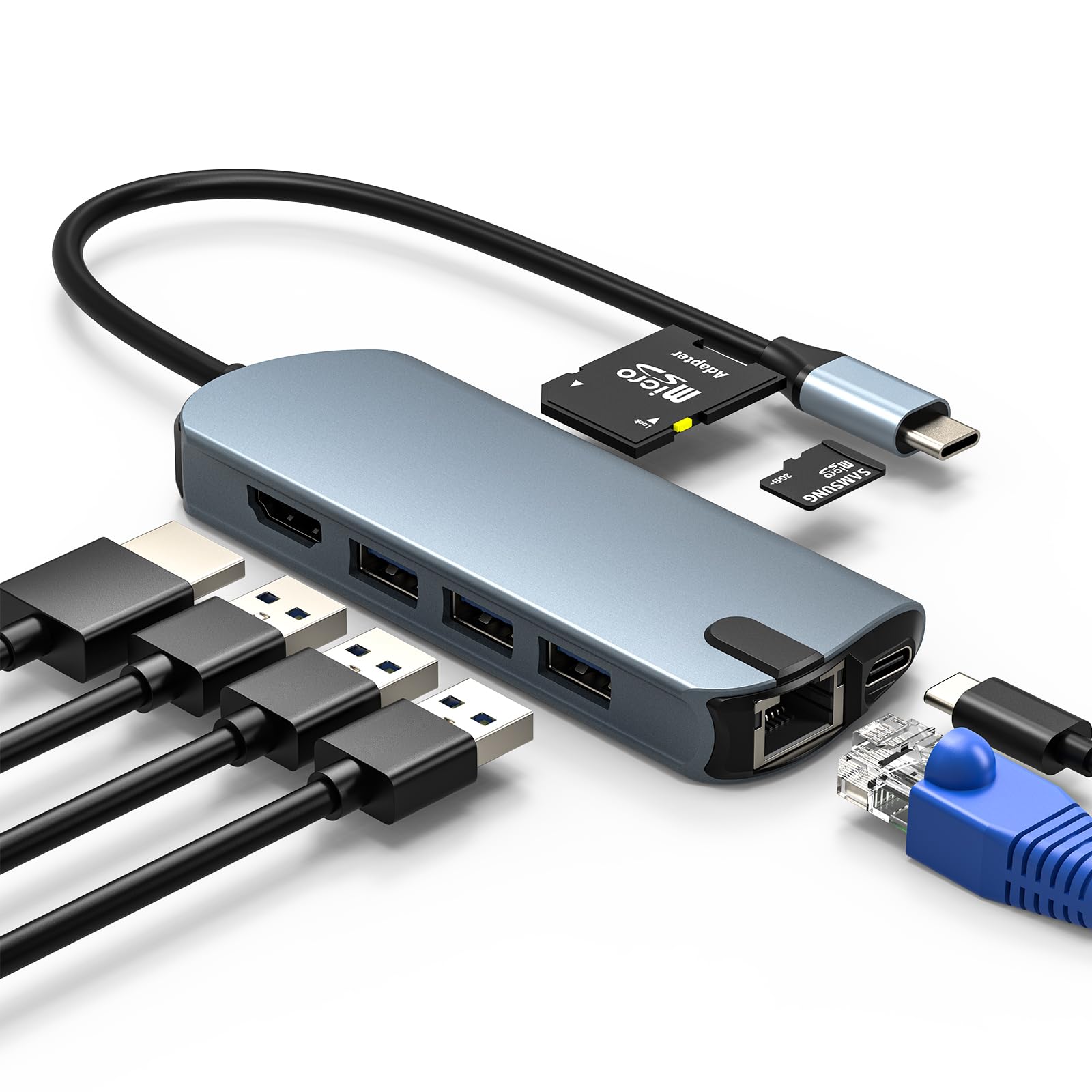 8-in-1 USB C Hub Ethernet Adapter with 4K 60Hz HDMI 100W PD Charging 3X USB 3 0 Ports