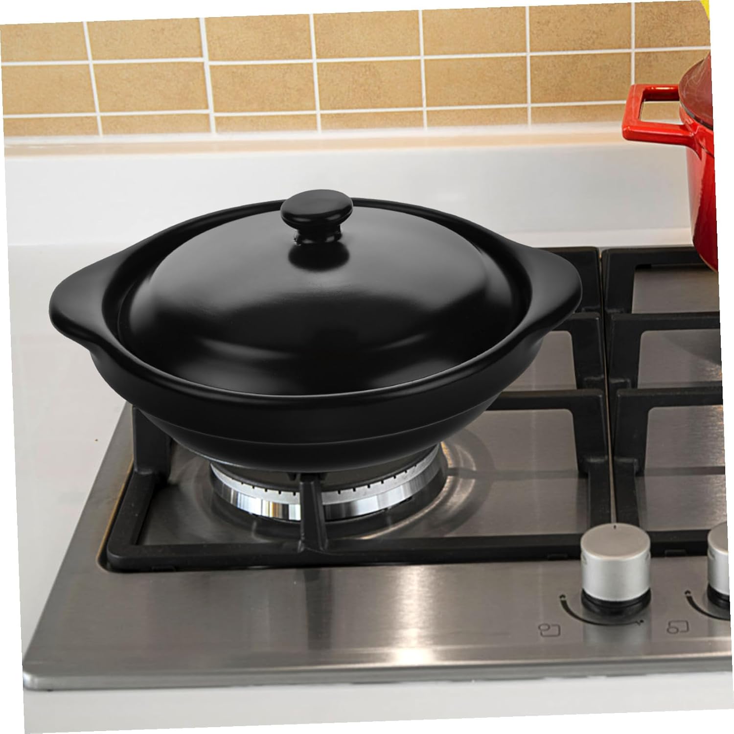 OUNONA Japanese Style Ceramic Cooking Pot with Lid Stove Top Griddle Compatible Small Braised Chicken Casserole for Home Kitchen Smooth Surface with Thick Handle for Easy Handling