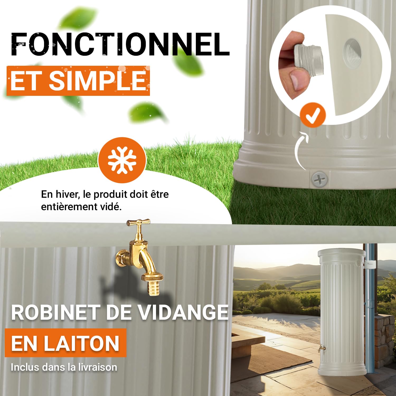 GARANTIA Colonne Romaine Recuperateur d Eau de Pluie Kit 500L Sable