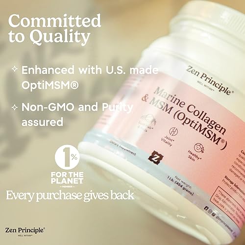 Miniatura 7 de Zen Principle Polvo de péptidos de colágeno marino con suplemento OptiMSM. Clínicamente probado para el apoyo de la piel. Pescado capturado en la