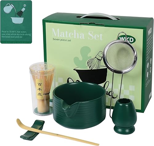 Miniatura 12 de Juego de batidor de matcha, juego de matcha de cerámica incluye cuenco de matcha con boquilla, batidor y soporte, cuchara de bambú, tamiz Verde