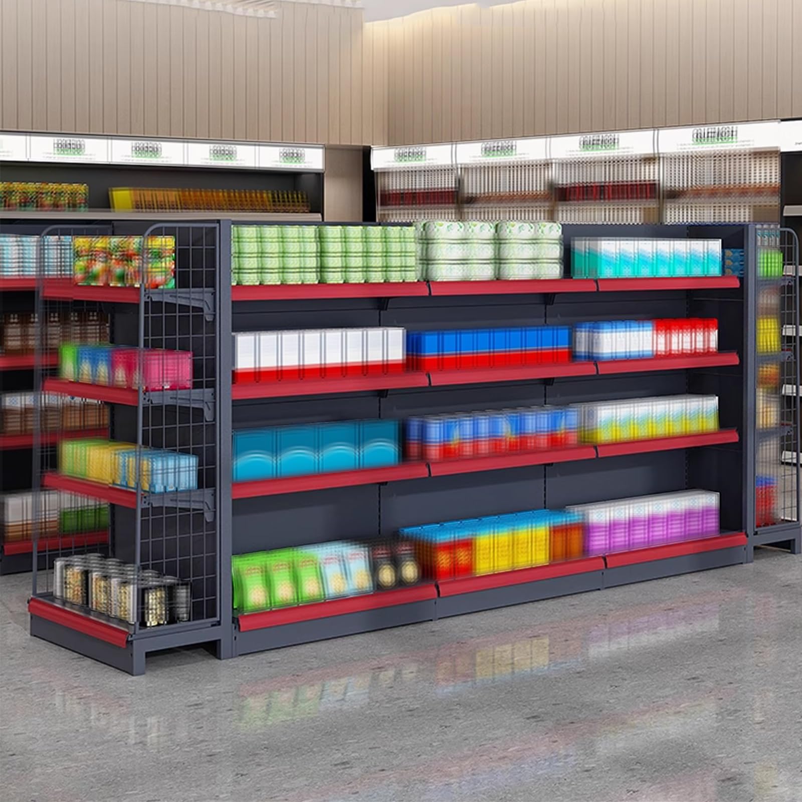Regał Metalowy Czarny Stal Walcowana na Zimno Regały Supermarketowe Regulowane Półki Modułowa Konstrukcja Prosta Instalacja Regały Sklepowe do Sklepów, Supermarketów i Aptek(Green,93cm Main)