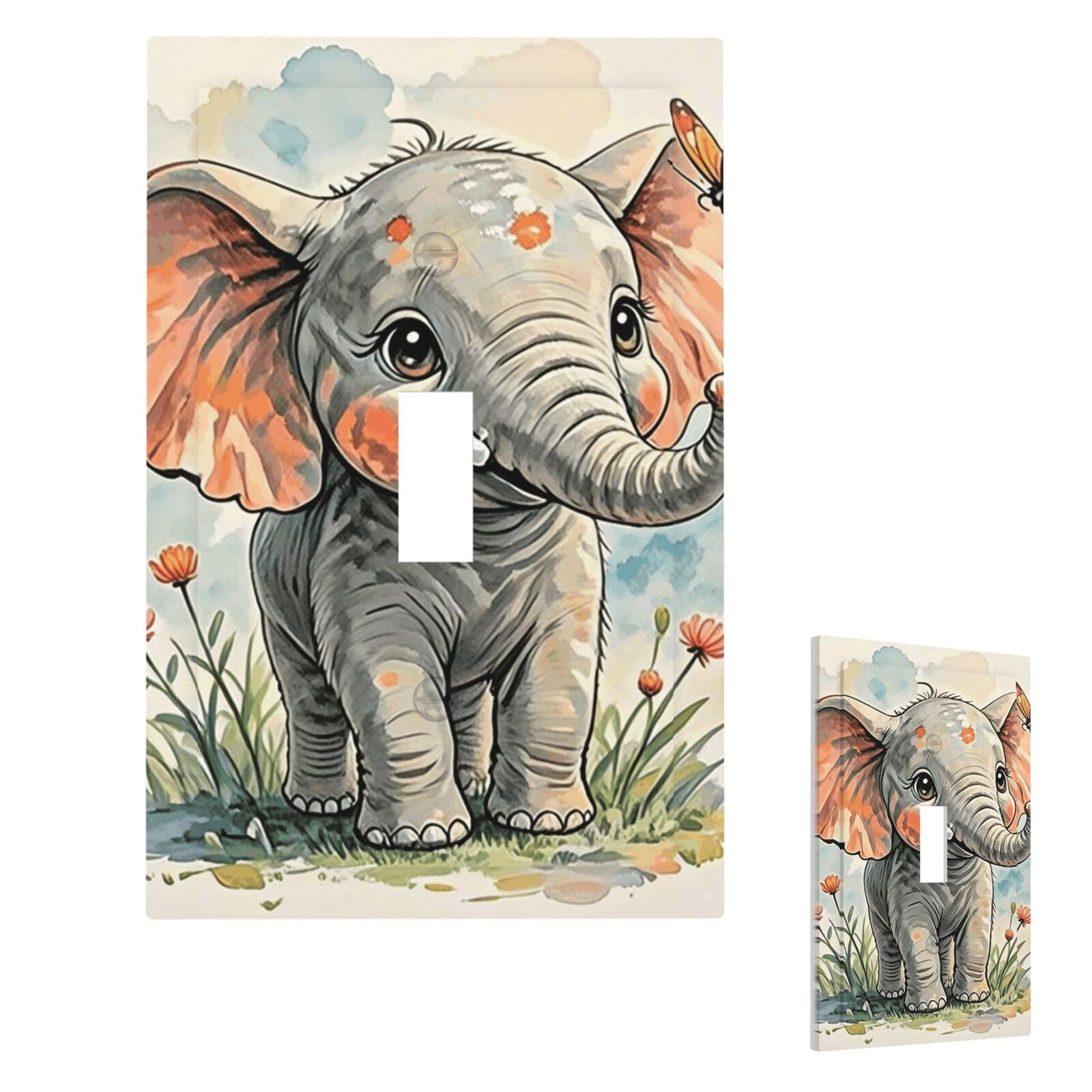 Elephants Wall Plate Cover Modern Decorative 1 Gang Light Switch Cover Unbreakable Receptacle Outlet Covers For Living Room Bedroom Home Decor Single Toggle