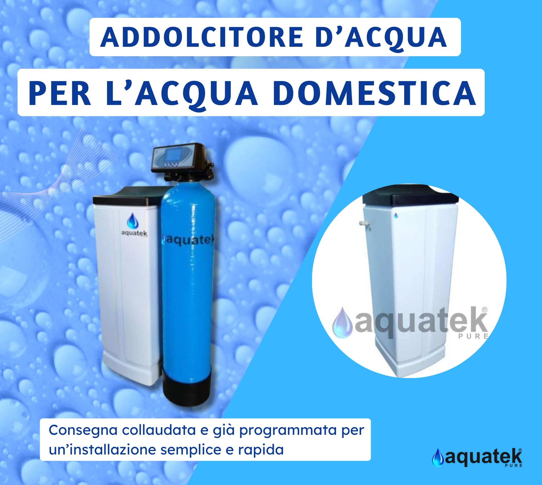 Aquatek - Addolcitore Automatico 30 Litri Acqua Addolcita Display LCD Valvola Elettronica Runxin F79B Resine Pure Resin Regolazione Micrometrica Rigenerazione Automatica Ideale 1-12 Persone