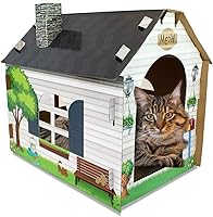 ASPCA Cardboard Cat House Hideaway Playhouse with Scratching Pad - Collapsible 19x13x17 Inch Cat Scratcher Bed