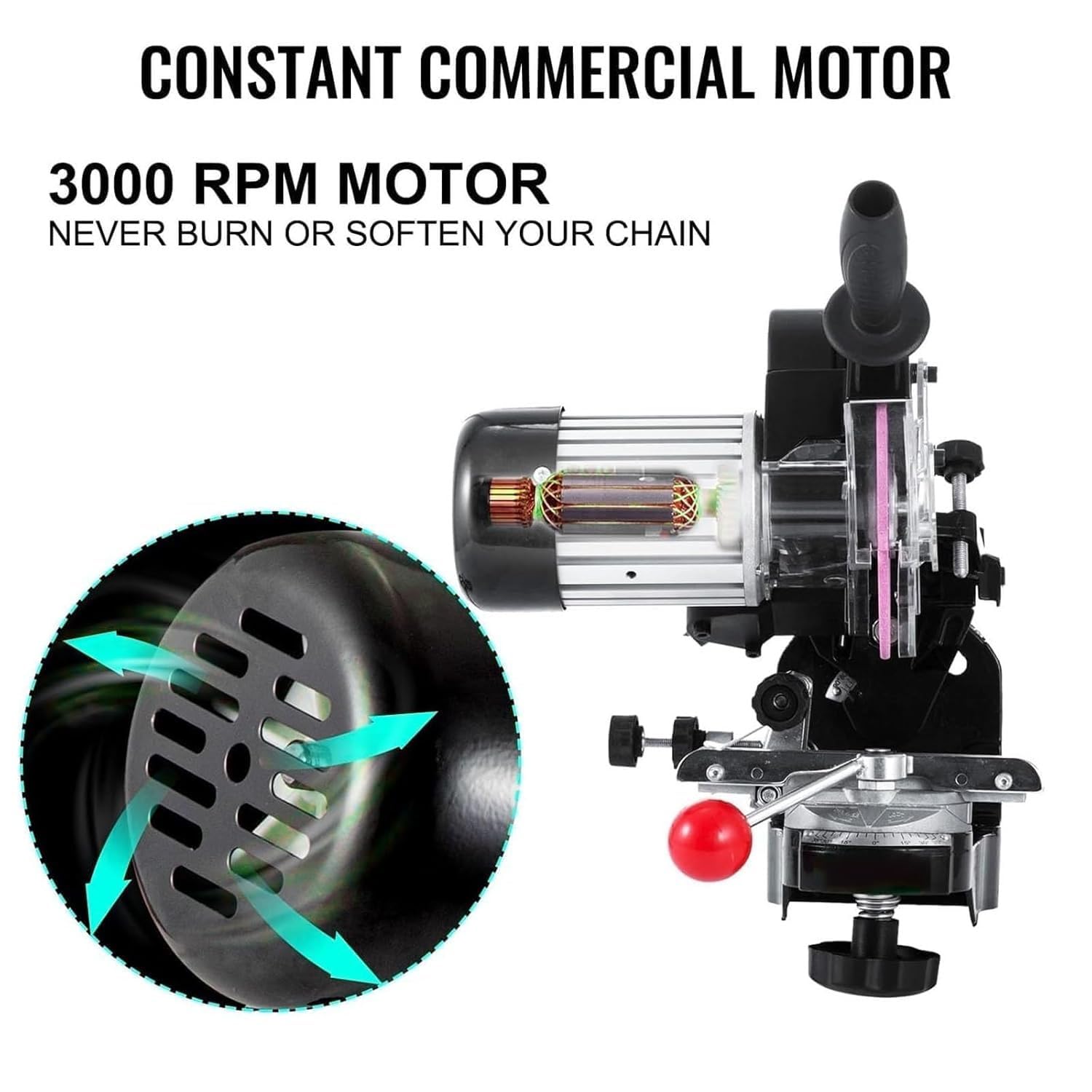 ERICAT Kit De Afilador De Motosierras, Afilador Universal De Motosierras con 2 Muelas Abrasivas, Potencia De 230 W Y Velocidad Ajustable De 3000 RPM, Tanto para Uso Profesional como para Bricolaje.