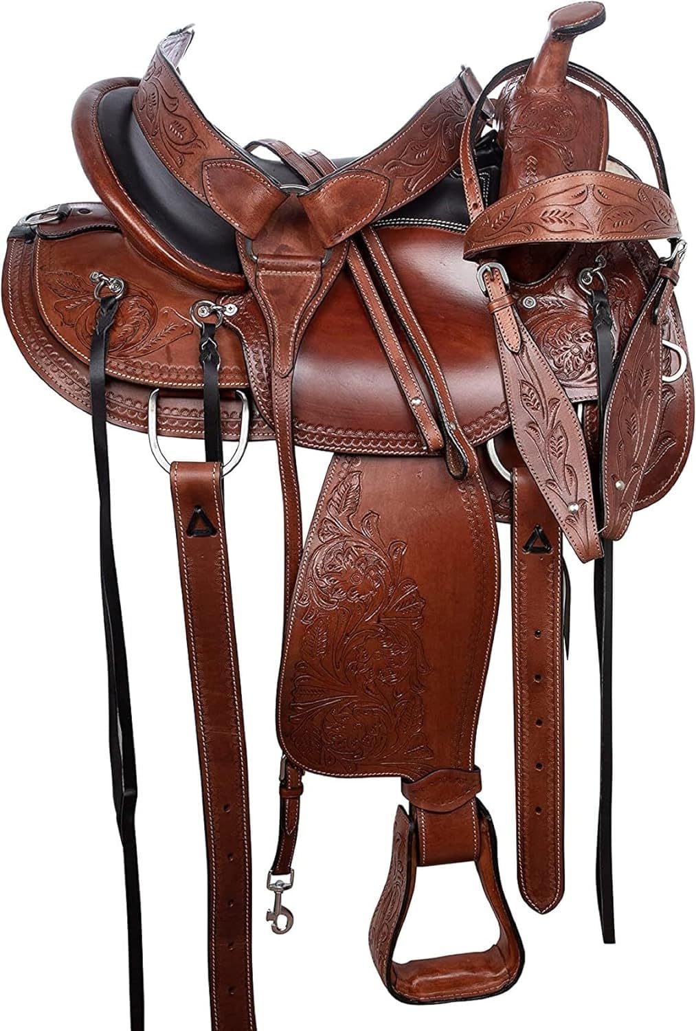 Western Horse Sillín de piel Pleasure Trail Endurance Brown Falda redonda Tack Riding Set 10 pulgadas a 18 pulgadas ME-WLS-108