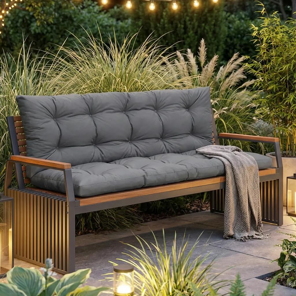 Cuscino per dondolo da giardino, impermeabile, per panca da giardino, per panca da giardino, 120 x 60 x 50 cm, grigio