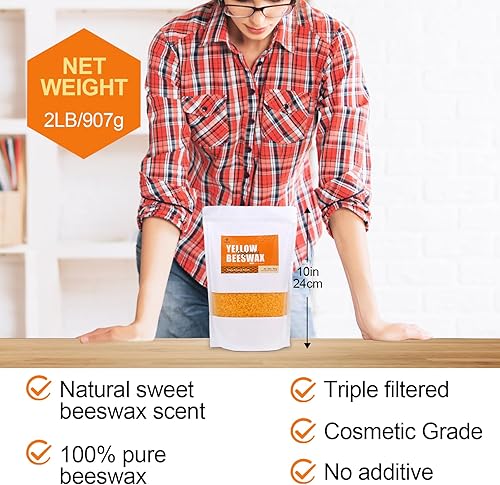 Miniatura 7 de Pellets de cera de abejas amarillas de 2 libras  Cera de abeja para hacer velas, 100 % orgánica para la piel, cera de abeja, cera de abejas a granel