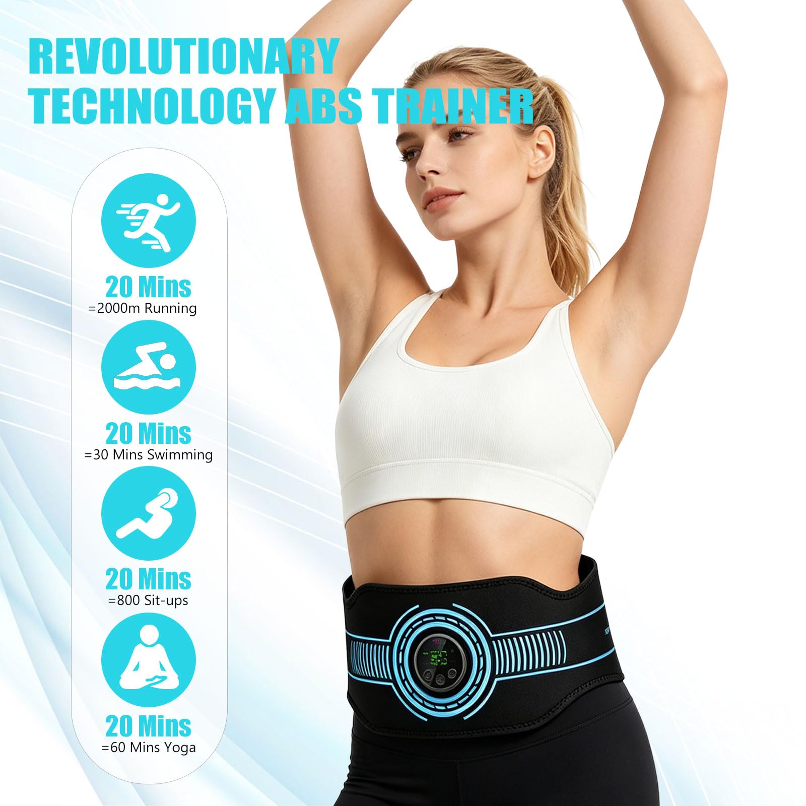 EMS Electroestimulador Abdominal, Abdominales Electroestimulacion, con 10 Modos y 39 Niveles de Intensidad, Electroestimulador Muscular Recargable Por USB, Apto Tanto para Hombres Como para Mujeres