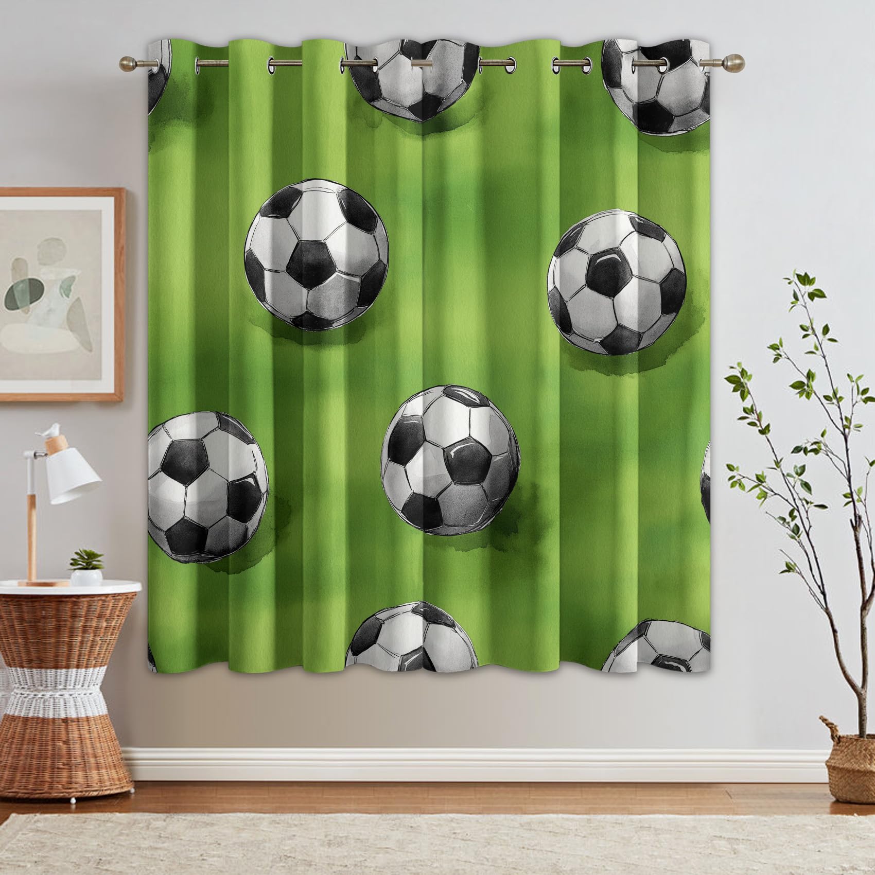 95% Blackout Football Curtains for Living Room Bedroom 108 Inch Drop, Kids Boys Sport Printed Thermal Eyelet Windows Drapes for Home Decor, 90 x 108, 2 Panels - Q530