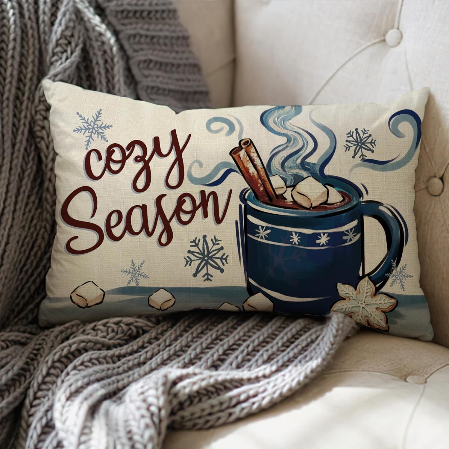 Winter Hot Cocoa Lumbar Decorative Throw Pillow Cover 12 x 20 image 4