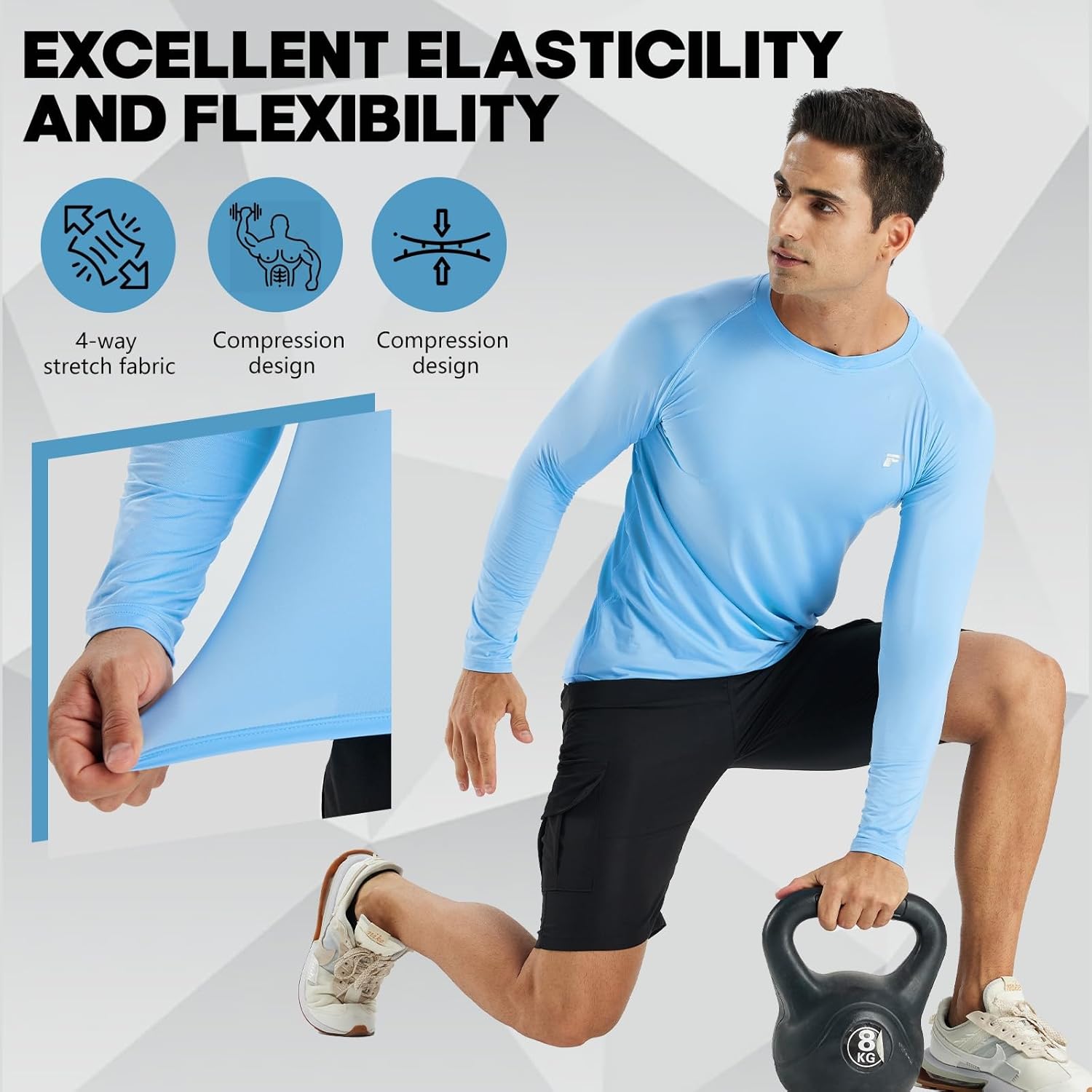 Mens 2-Pack Long Sleeve Sun Protection Cooling Shirts with UPF 50+, Quick Dry for Fitness Running & Outdoor Activity