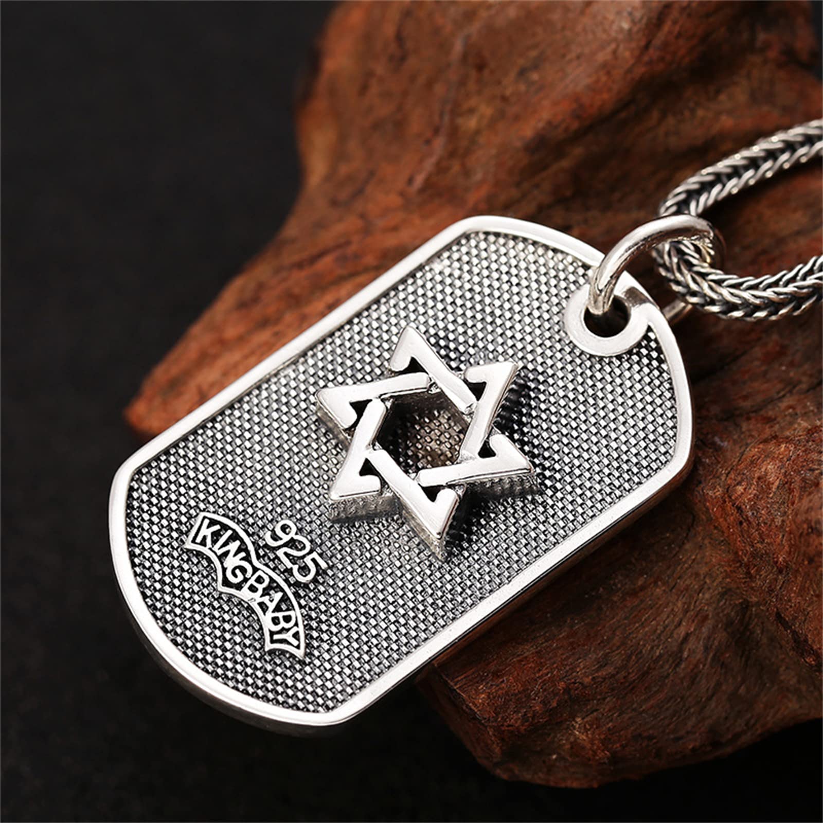 MęSki NieśMiertelnik Z SześCiokąTną Gwiazdą, Gotycki Vintage Star Of David S925 Srebrny Naszyjnik Z Wisiorkiem,Silver,pendant + chain 70cm