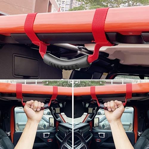 Miniatura 4 de 4 asas de agarre para barra antivuelco, soporte rojo compatible con accesorios Jeep Wrangler 1987-2021 YJ TJ LJ JK JL Sports Sahara Freedom Rubicon