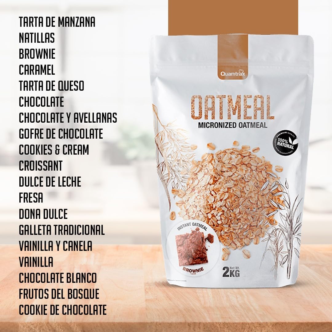 Quamtrax Nutrition - Harina de avena micronizada 0% azúcares añadidos - 2 kg - Fresa - Energía, proteína y sabor delicioso