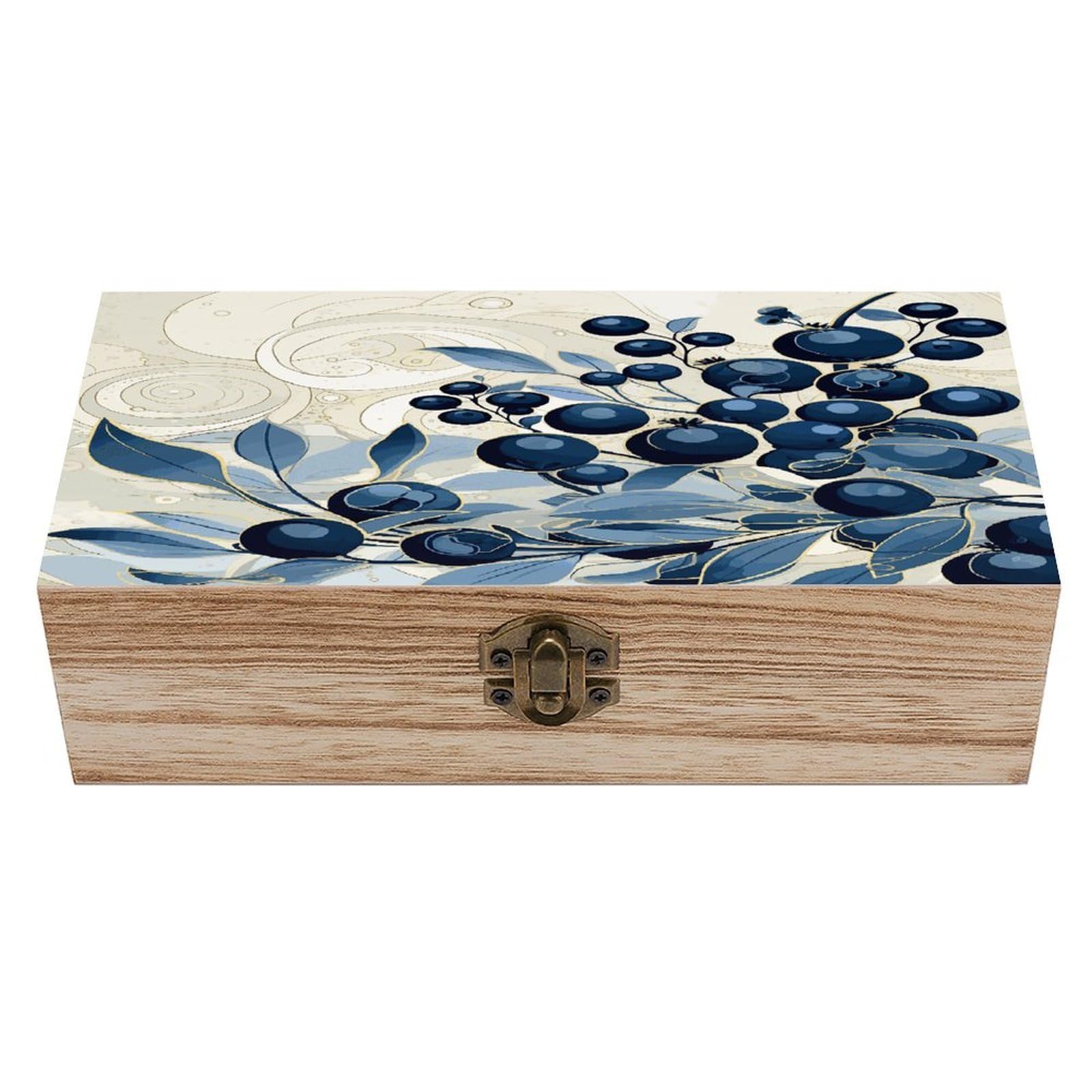 JTREHY Field of Blueberries Wooden Storage Box Exquisite Durable Wood Gift Case Sturdy Vintage Jewelry Wooden Chest for Art Hobbies Storage Keepsake Gift