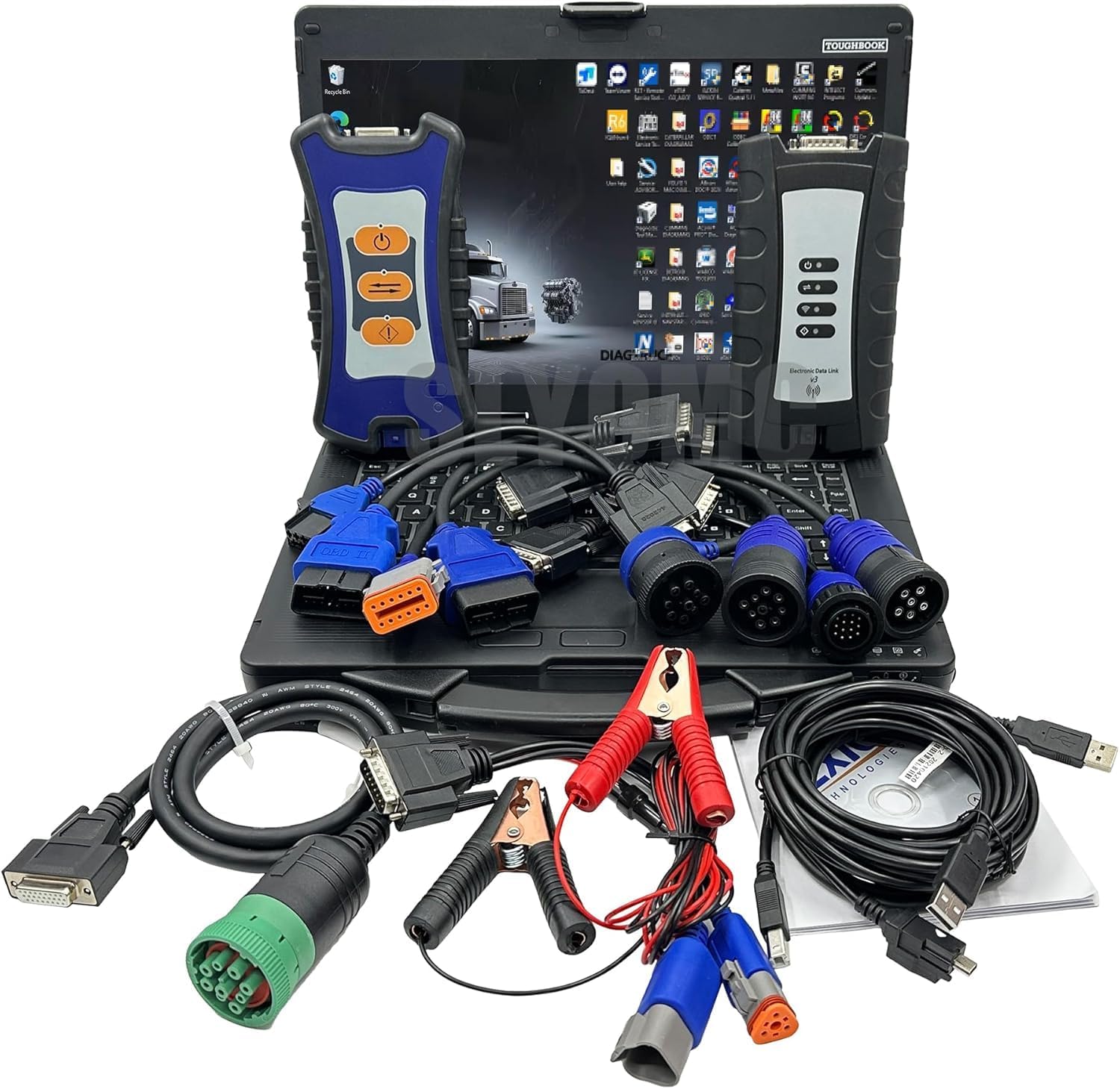 Generic Diesel Nexiq USB Link 3 + EDL V3 Heavy Duty Diagnostic Kit, Advance SD5.4.44 Universal Diesel Scanner for Trucks, Excavators & Agricultural Equipment (V3+Q3, CF53 Laptop)