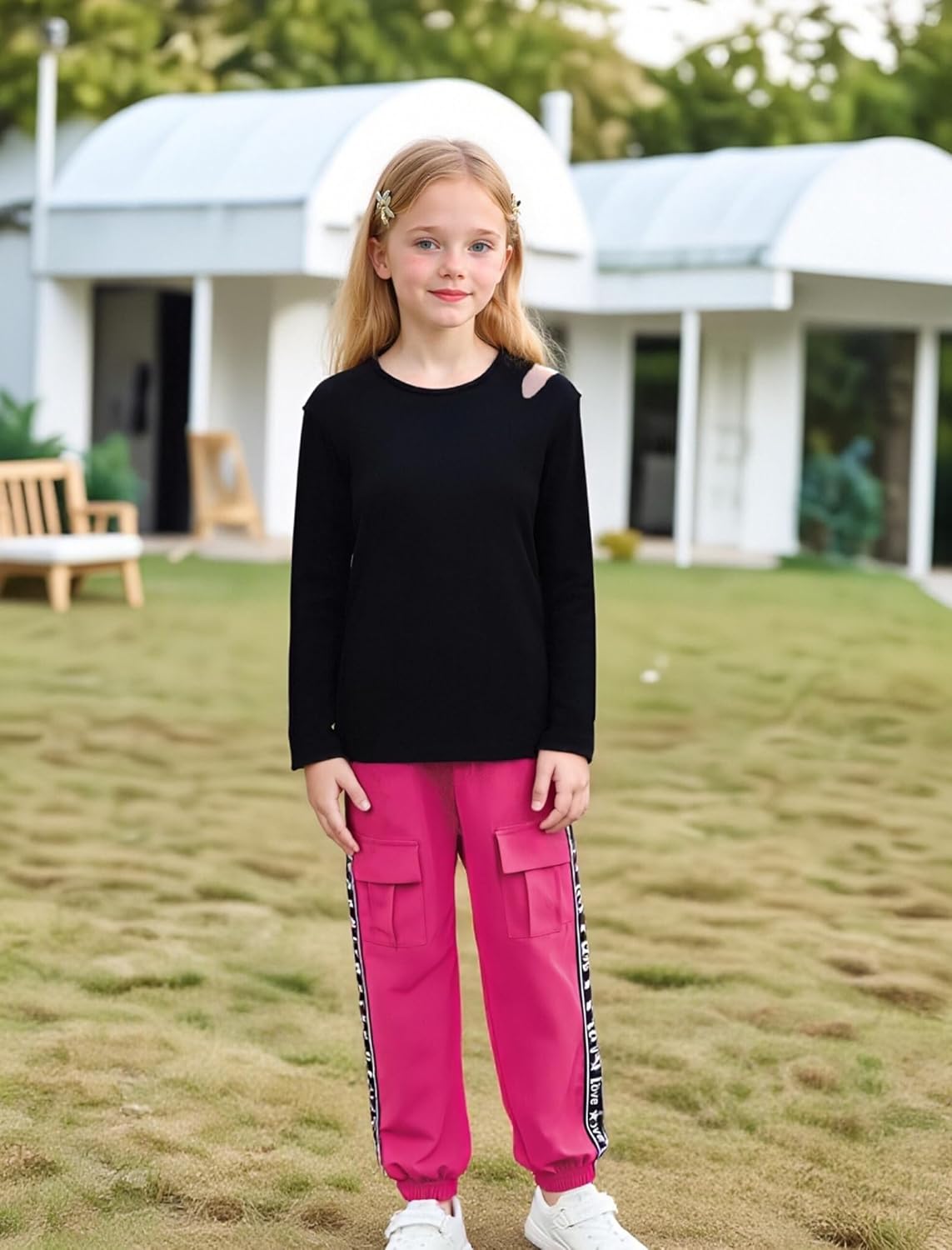 Girls Clothes Long Sleeve Ribbed Knit Cold Shoulder Top and Cargo Pant Set Teen Girls Outfits 6-12 Years - Image 4