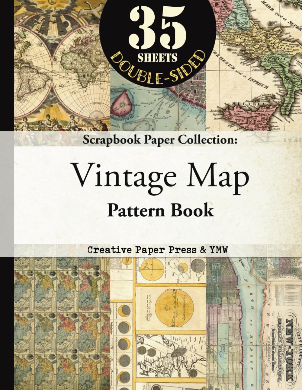 SCRAPBOOK PAPER COLLECTION - VINTAGE MAP PATTERN BOOK: 35 double-sided ...