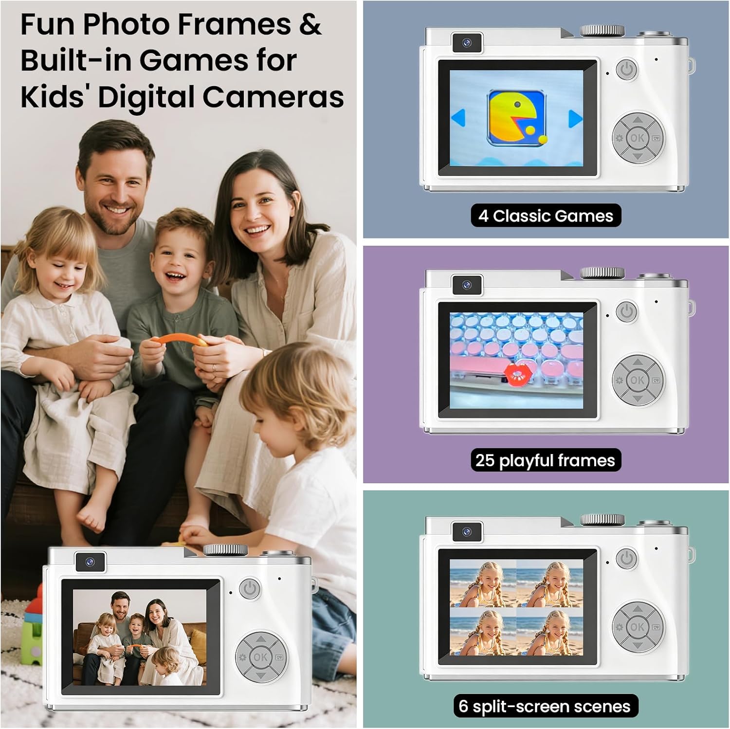 4K Digital Camera with 32GB SD Card & Lanyard,48MP Point and Shoot Digital Cameras, 16X Zoom Compact Small Digital Camera with Flash, Filters, Games, Video Recording for Teens Travel Vlog (White)