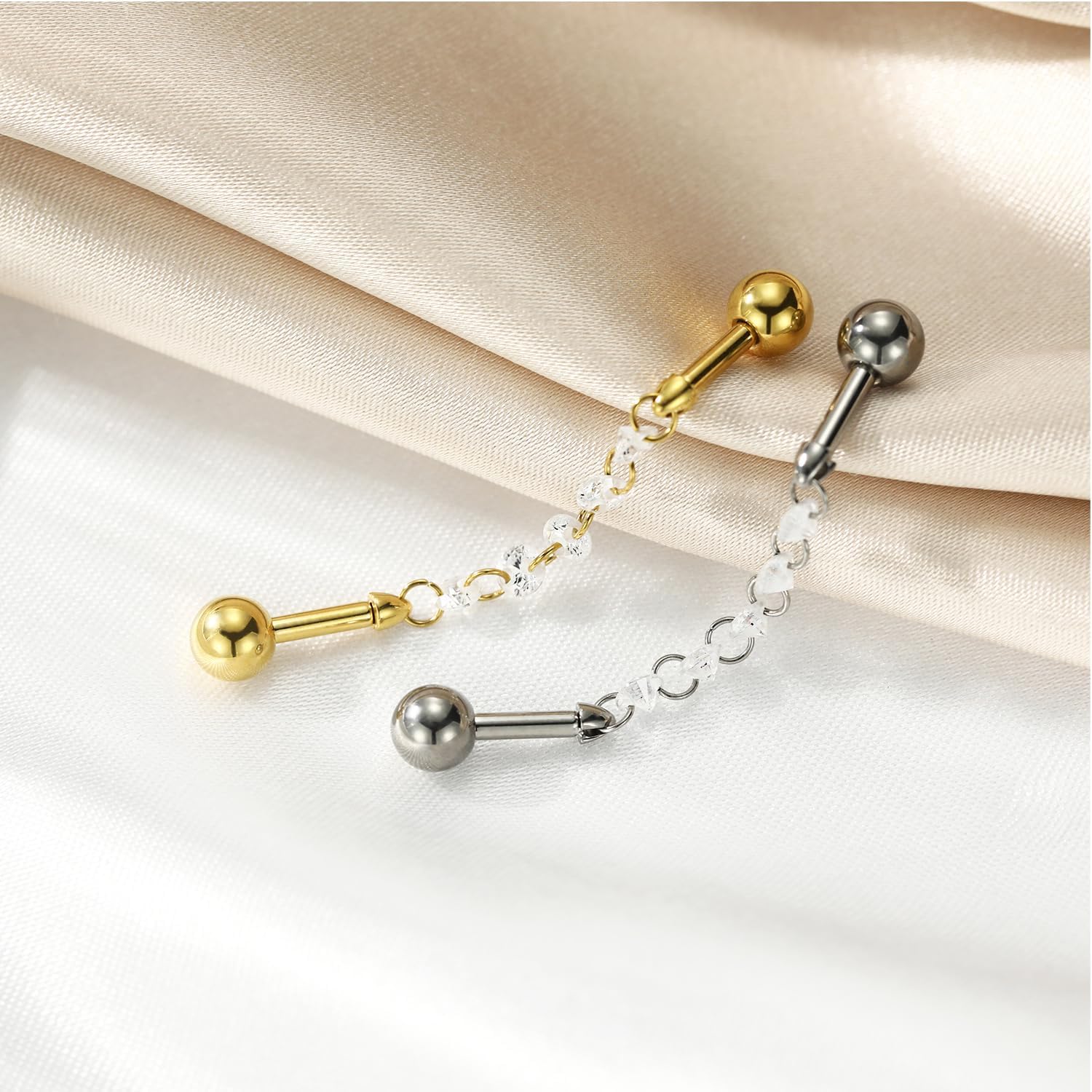 FUNLMO Industrial Piercing Jewelry Chain Titanium Industrial Bar Cube Zircon Industrial Jewelry Cartilage Earring Conch Helix Piercing Jewelry 14G 38mm - Image 3