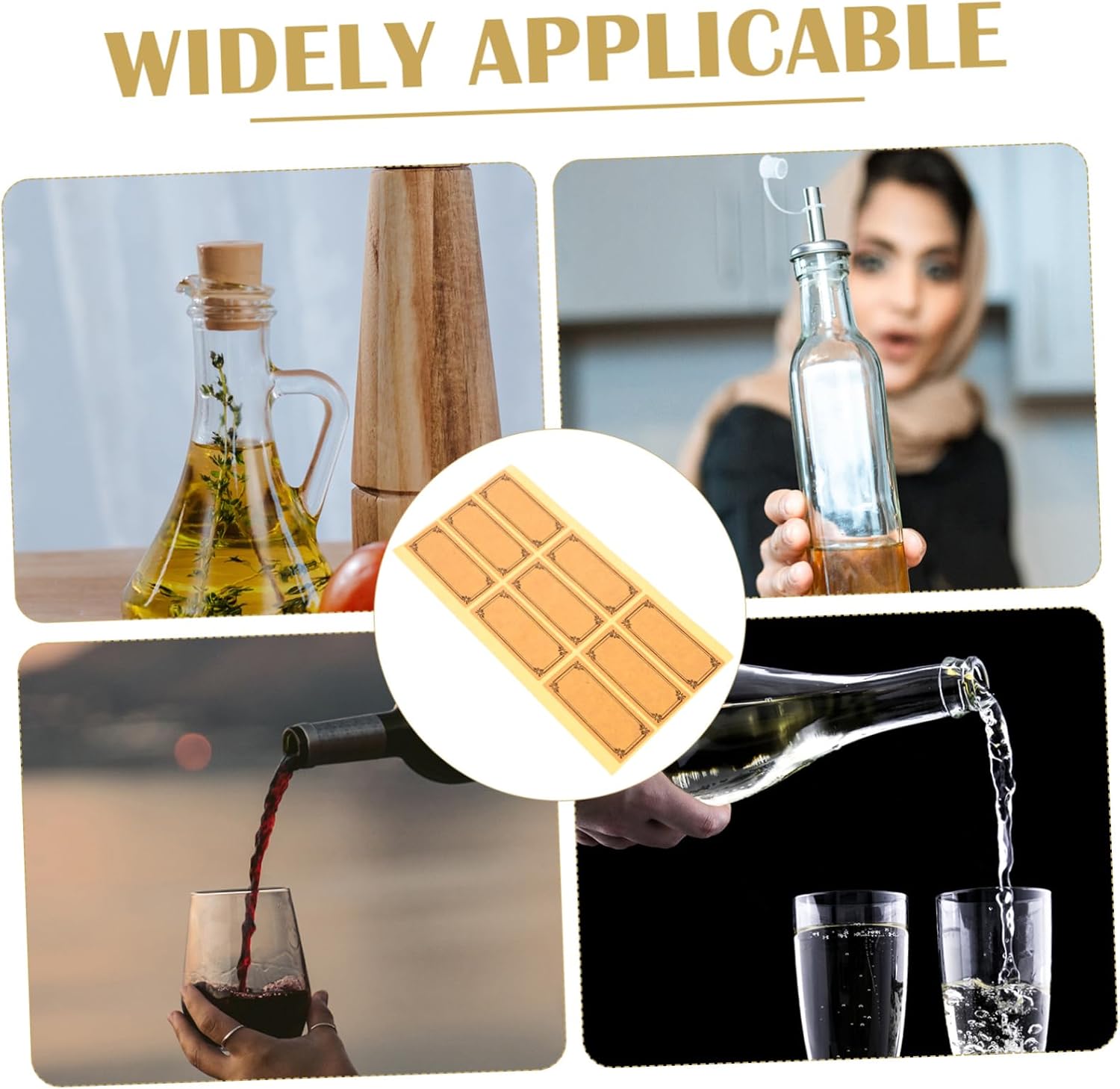 OUNONA Kraft Paper Wine Labels Set Writable Adhesive Tags for Bottles Blank Stickers for Wine Bottle Labeling for Parties and Events 12-Piece Kit