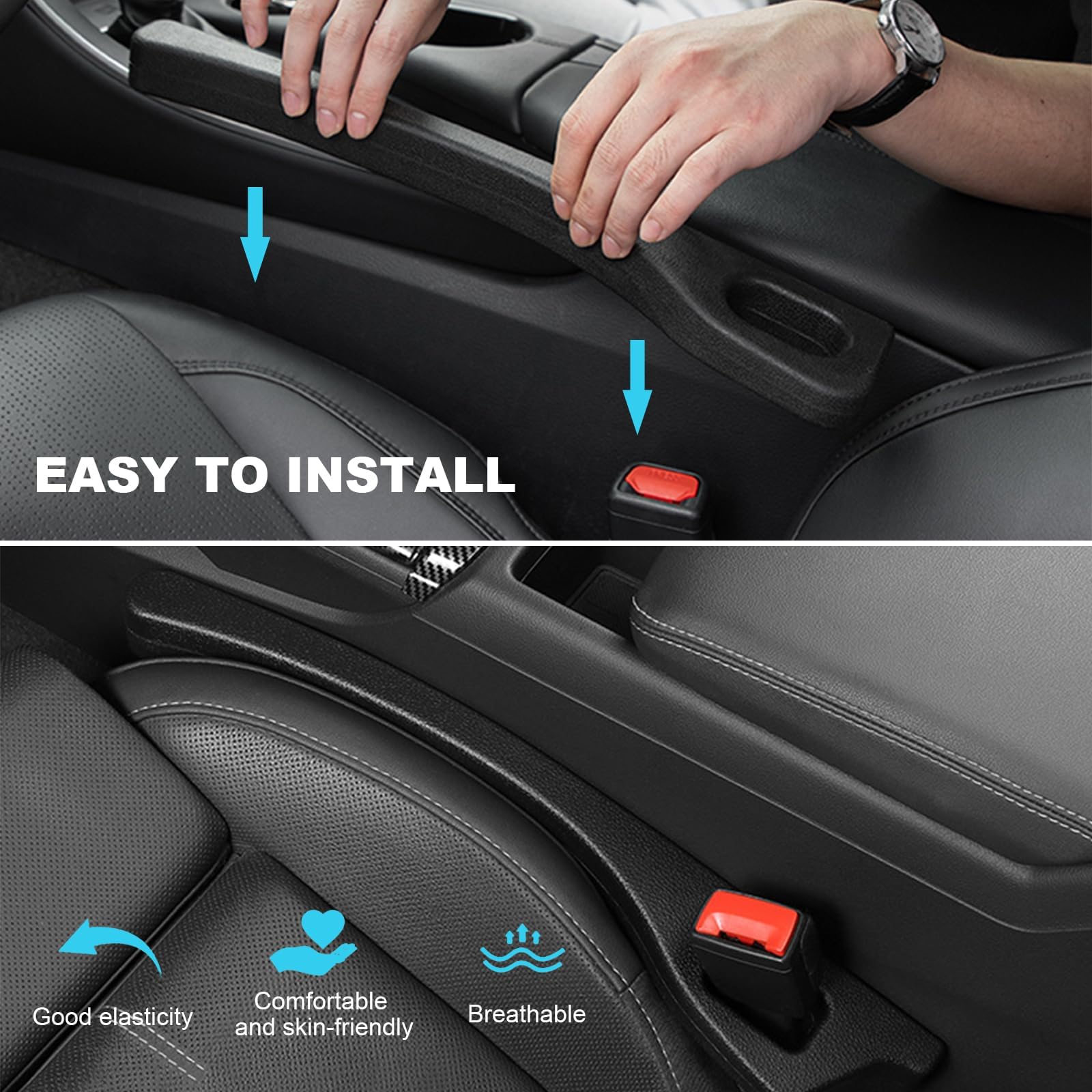 Riempitivo Fessura Sedili Auto Per Peugeot 2008 (2014-2019) | Set Da 2 Pezzi | Ferma Oggetti Anti-Caduta | Colore Nero