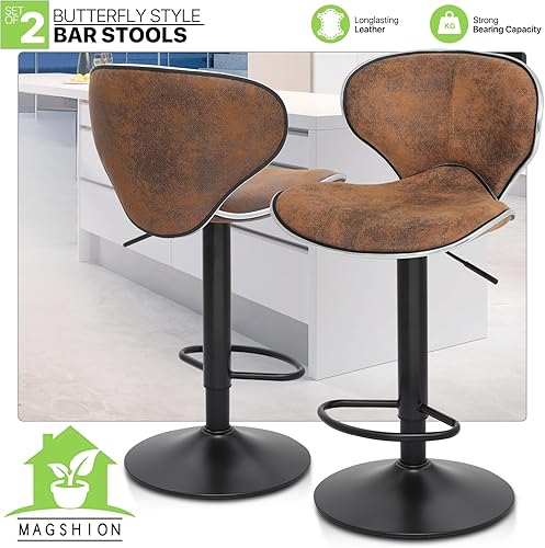 Miniatura 21 de Magshion Juego de 4 taburetes de bar giratorios ajustables de piel sintética para mostrador de comedor Negro -,Marrón,Canela/Escapada