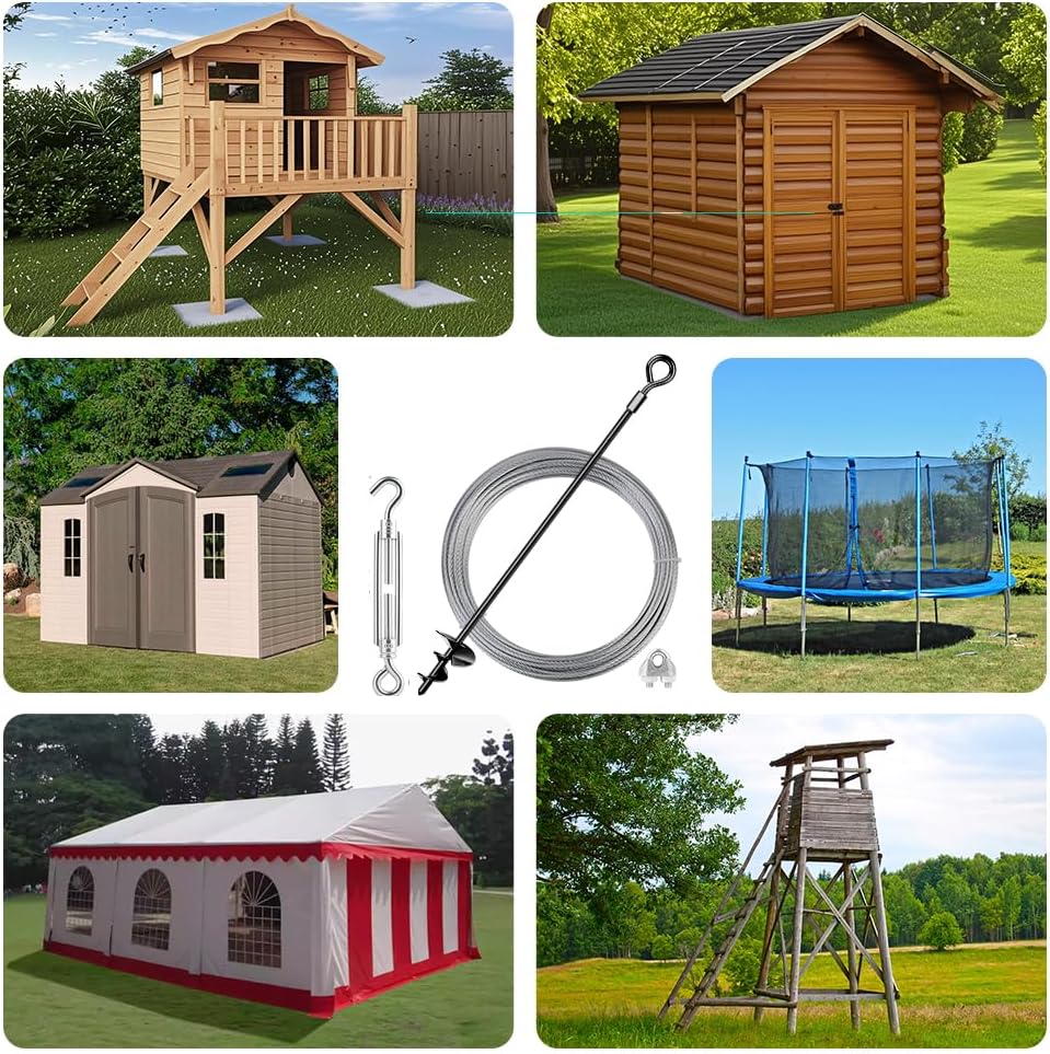27in 8 Pack Ground Anchors with 3/16" Galvanized Cable Shed Anchor Kit, Trampoline Stakes Anchors High Wind – Ideal for Canopies, Sheds, Car Ports, Swing Sets Gazebo Greenhouse (27 in of 8 Pcs)