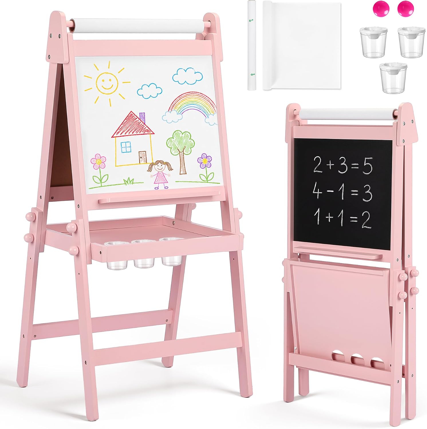 Kinder King Folding Kids Art Easel, Adjustable Easel for Toddlers (Pink)