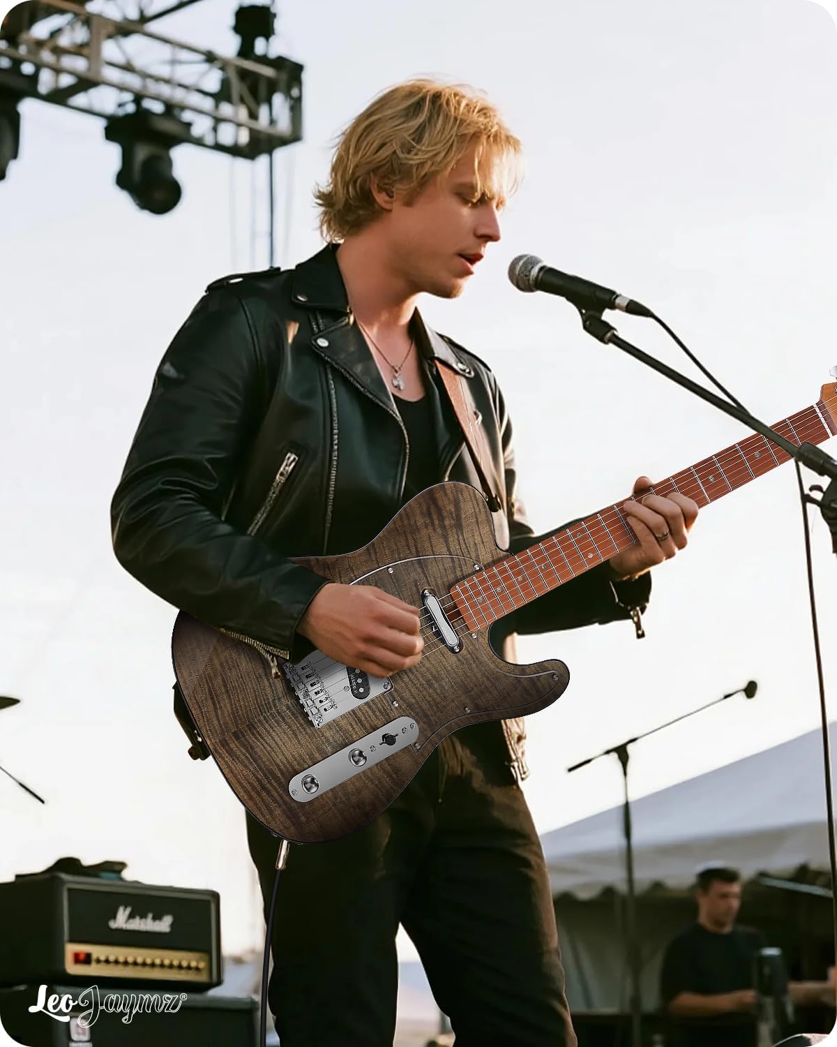 Leo Jaymz TL Electric Guitar - Flame Maple Top, Mahogany Body, Maple Neck - Alnico V Pickups - Solid Choice for Beginners & Intermediate Players (Black Flame)